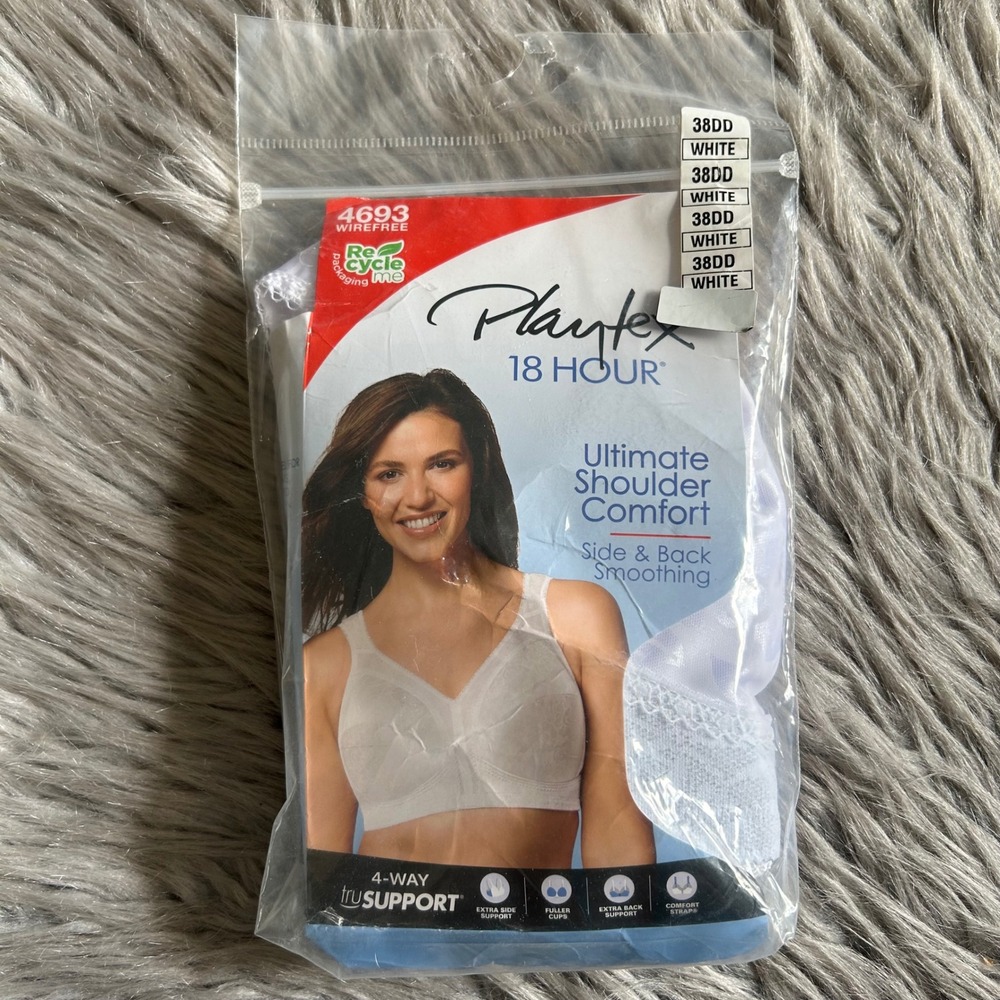 Playtex 18 Hour Ultimate Shoulder‎ Comfort Wireless Bra Women Size 38DD White